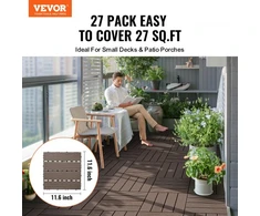 Koduva VEVOR susijungiančios terasos plytelės, plastiko ir medienos kompozitas, 27 vnt., 12"x12", tamsiai rudos