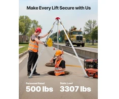 Koduva VEVOR uždaros erdvės trikojis rinkinys, 1179 kg gervė, 1,45 m reguliuojamos kojos, 30 m trosas, 10 m apsauga nuo kritimo