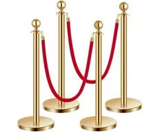 Koduva VEVOR užtvaros stulpeliai, 4 vnt. su 2 raudonomis aksominėmis virvėmis, 5 pėdų, auksiniai