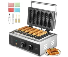 VEVOR Vaflių kepimo aparatas, 6 vnt., 1500 W, sidabrinis, HT-119