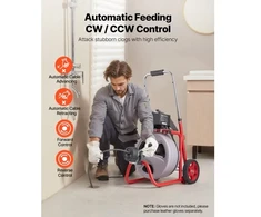 Koduva VEVOR vamzdžių valymo įrenginys 30 m x 9,5 mm, automatinio padavimo kanalizacijos spiralė ant ratų, su 8 pjaustytuvais