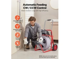 Koduva VEVOR vamzdžių valymo mašina 22 m x 13 mm, automatinio padavimo kanalizacijos sraigtas ant ratų, su 8 peiliais