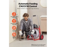 Koduva VEVOR vamzdžių valymo mašina 22 m x 9,5 mm, automatinio padavimo kanalizacijos sraigtas ant ratų, su 8 peiliais