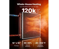 Koduva VEVOR vandens–oro šilumokaitis 457 x 457 mm, 120K BTU, variniai vamzdeliai, aliuminio briaunos