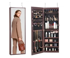 Koduva VEVOR veidrodinė papuošalų spintelė PY-2311SS, ruda, 37 x 10 x 108 cm