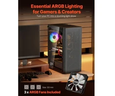 Koduva VEVOR vidutinio dydžio PC žaidimų korpusas, grūdinto stiklo panelė, 3 x 120 mm ARGB ventiliatoriai, iki 320 mm GPU
