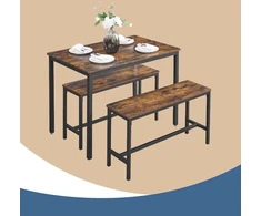 Songmics Virtuvės stalo komplektas su 2 suolais, 110 x 70 x 75 cm, plienas, ruda-juoda