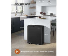 Koduva Virtuvinė šiukšliadėžė su 2 skyriais, 2 x 30 l, plieninė, juoda, 58,5 x 37 x 64 cm