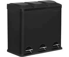 Koduva Virtuvinė šiukšliadėžė su pedalais, 54 l, 3 skyriai, plienas ir ABS, juoda, 60,4 x 30 x 56,3 cm