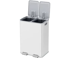 Koduva Virtuvinė šiukšliadėžė su pedalu, 2 x 30 l, 2 skyriai, plienas ir plastikas, matinė balta