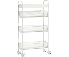 Koduva Virtuvinis vežimėlis iš metalo, 3 krepšiai, siauras dizainas, 4 ratukai, baltas, 43,2 x 19 x 80 cm