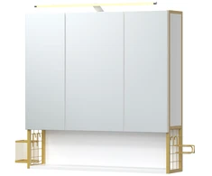 Koduva Vonios veidrodinė spintelė su LED apšvietimu, 14,6 x 70,1 x 70,1 cm, baltos ir aukso spalvos