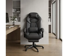 Koduva Žaidimų kėdė su kojų atrama, ergonomiška, juoda, 70 x 70 x 122–134 cm