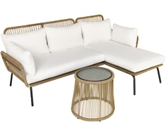 Lauko baldų komplektas Aosom 3 dalių sodo baldų komplektas iš PE ratano, su dviviete sofa, gultu ir staliuku, kava + kreminė balta