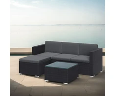 Lauko baldų komplektas Koduva Sodo baldų komplektas iš PE poliratano, juodai pilkas, 3 vietų sofa, staliukas ir pakojis