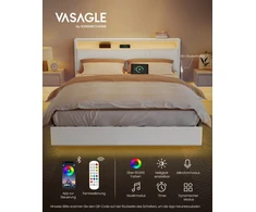 Lova Koduva Dvigulės lovos rėmas 140 x 200 cm su LED apšvietimu ir įkrovimo stotele, baltas