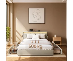 Lova Koduva Lovos rėmas 140 x 200 cm su apšvietimu, 4 stalčiais ir reguliuojamu galvūgaliu, smėlio spalvos