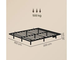 Lova Koduva Lovos rėmas 160 x 200 cm, plieno, su LED apšvietimu, USB-C jungtimi ir kištukinių lizdų bloku, juodas