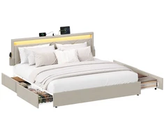 Lova Koduva Lovos rėmas 160 x 200 cm su apšvietimu, 4 stalčiais ir reguliuojamu galvūgaliu, beige