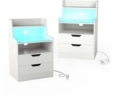 Promotion 2 baltų LED naktinių staliukų komplektas su įkrovimo stotele, 45 x 35 x 72,5 cm