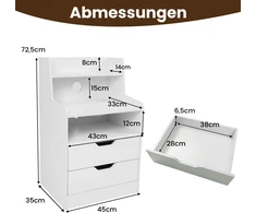 Promotion 2 baltų LED naktinių staliukų komplektas su įkrovimo stotele, 45 x 35 x 72,5 cm
