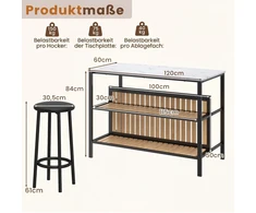 Promotion Baro stalo komplektas su 2 taburetėmis ir lentyna, 3 dalių, balta / ruda / juoda, 119,38 x 59,69 x 83,82 cm
