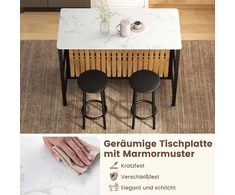Promotion Baro stalo komplektas su 2 taburetėmis ir lentyna, 3 dalių, balta / ruda / juoda, 119,38 x 59,69 x 83,82 cm