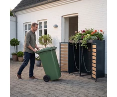 Promotion Dviejų šiukšlių konteinerių spinta su sodinimo stogu, cinkuotas metalas, juoda
