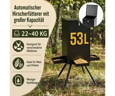 Promotion Juodas gravitacinis elnių šėryklos bunkeris su 4 šėrimo padėklais, 66 x 66 x 91,4 cm