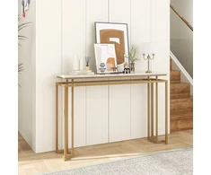 Promotion Konsolinis stalas prieškambariui, baltas ir auksinis, MDF ir metalas, 119,4 x 30,5 x 80 cm