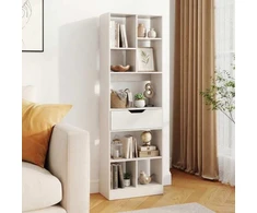 Promotion Laisvai pastatoma knygų lentyna su 8 atviromis nišomis ir stalčiumi, balta, 50 x 24 x 155 cm