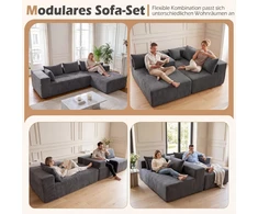 Promotion Modulinė kampinė sofa 4 asmenims su šezlongu, pilka, velveto audinys, 275 x 177 x 58 cm