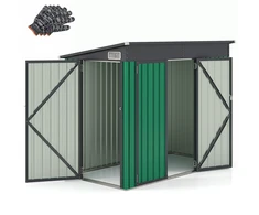 Promotion Sodo sandėliukas su priekinėmis durimis, šoninėmis durimis ir vienšlaičiu stogu, metalinis, žalias, 235 x 117 x 185 cm