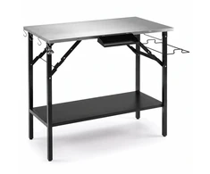 Promotion Sulankstomas kempingo stalas su nerūdijančio plieno stalviršiu, juodas ir sidabrinis, 109 x 55 x 83 cm