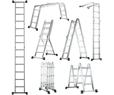 Promotion Sulankstomos aliuminio kopėčios 7-in-1 su neslystančiu laipteliu, sidabrinės, 61 x 15 x 371 cm