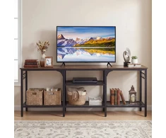 Promotion TV staliukas iki 165 cm televizoriams, metalinės tinklinės lentynos, 4 kabliukai, rusvai rudas