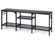 Promotion TV staliukas iki 165 cm televizoriams, su metalinėmis tinklinėmis lentynomis ir 4 kabliukais, ruda/juoda