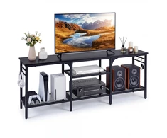 Promotion TV staliukas iki 165 cm televizoriams, su metalinėmis tinklinėmis lentynomis ir 4 kabliukais, ruda/juoda