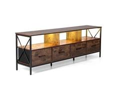 Promotion TV staliukas su LED apšvietimu, 4 medžiaginiai stalčiai, rusvai rudas/juodas, 180 x 40 x 63 cm