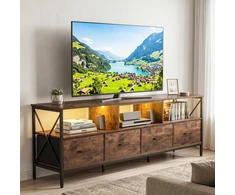 Promotion TV staliukas su LED apšvietimu, 4 medžiaginiai stalčiai, rusvai rudas/juodas, 180 x 40 x 63 cm