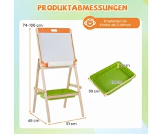Promotion Vaikiškas 2 viename piešimo molbertas, magnetinė lenta ir juodoji lenta, 74-106 cm