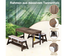 Promotion Vaikiškas lauko iškylų stalo ir suolų rinkinys su skėčiu, rudas, 89 x 44 x 51 cm