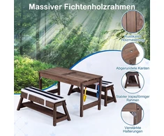 Promotion Vaikiškas medinis iškylų stalo ir suolų rinkinys su skėčiu, mėlynas, 89 x 44 x 51 cm
