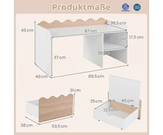 Promotion Vaikiškas stalo ir kėdės komplektas su lentyna ir dėže ant ratukų, medžio apdaila, balta/natūrali, 90 x 40 x 45 cm