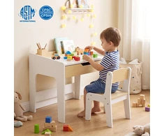Promotion Vaikiškas stalo ir kėdės komplektas, medienos atspalvio ir balta, medienos plokštė