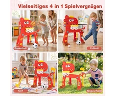 Promotion Vaikų veiklos centras su krepšinio lanku ir futbolo vartais, raudonas, 56 x 39 x 62-70 cm