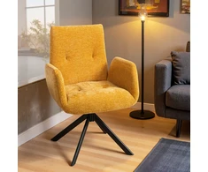 Sofa Aosom Geltonas 360° sukamas minkštas krėslas juodomis kojomis, 60 × 61 × 88 cm