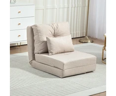 Sofa Aosom Sulankstoma grindų kėdė-lova su pagalve, 2 viename, smėlio spalvos, 60 x 80 x 56 cm