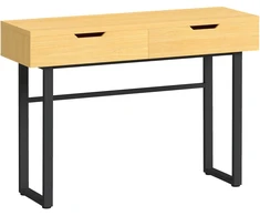 Sofa Koduva Konsolinis staliukas, siauras prieškambario stalas su 2 stalčiais, metalinis rėmas, 110 x 35 x 76,5 cm, natūralus