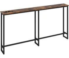 Sofa Koduva Siauras konsolinis stalas su įkrovimo stotele, industrinis stilius, plieno rėmas, rustiškai rudas, 160 x 20 x 80 cm